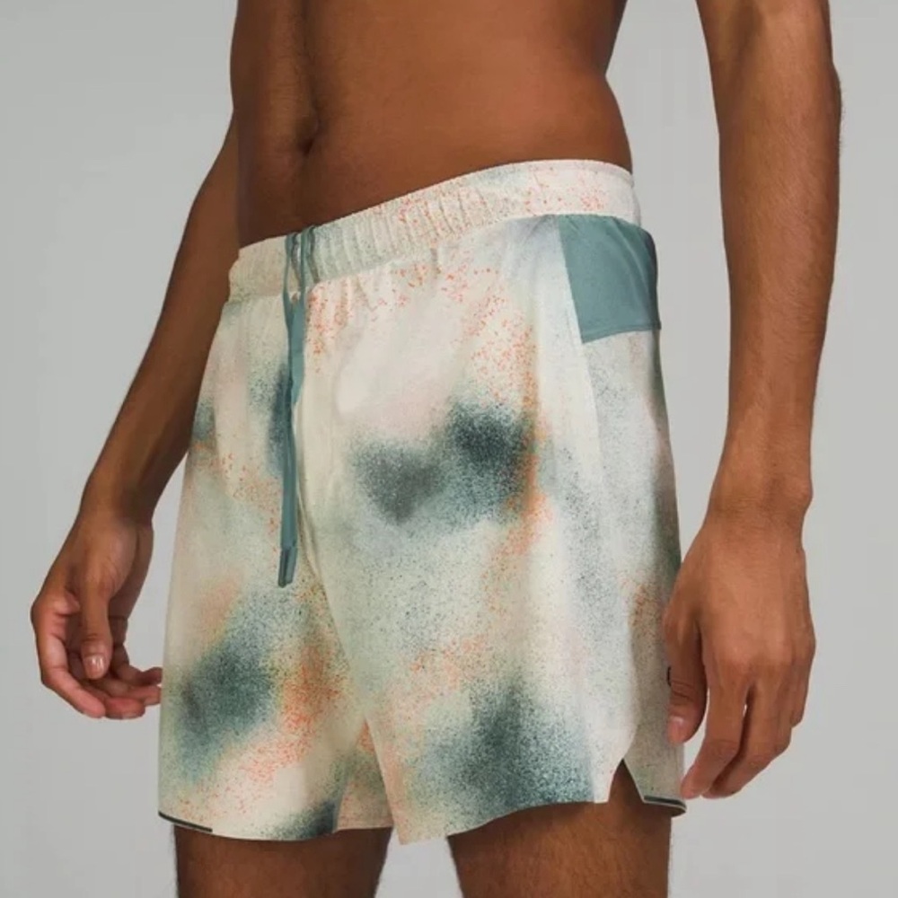 Men's LULULEMON ATHLETICA Spray Camo Silver Blue LINED Athletic SHORTS 6"  M